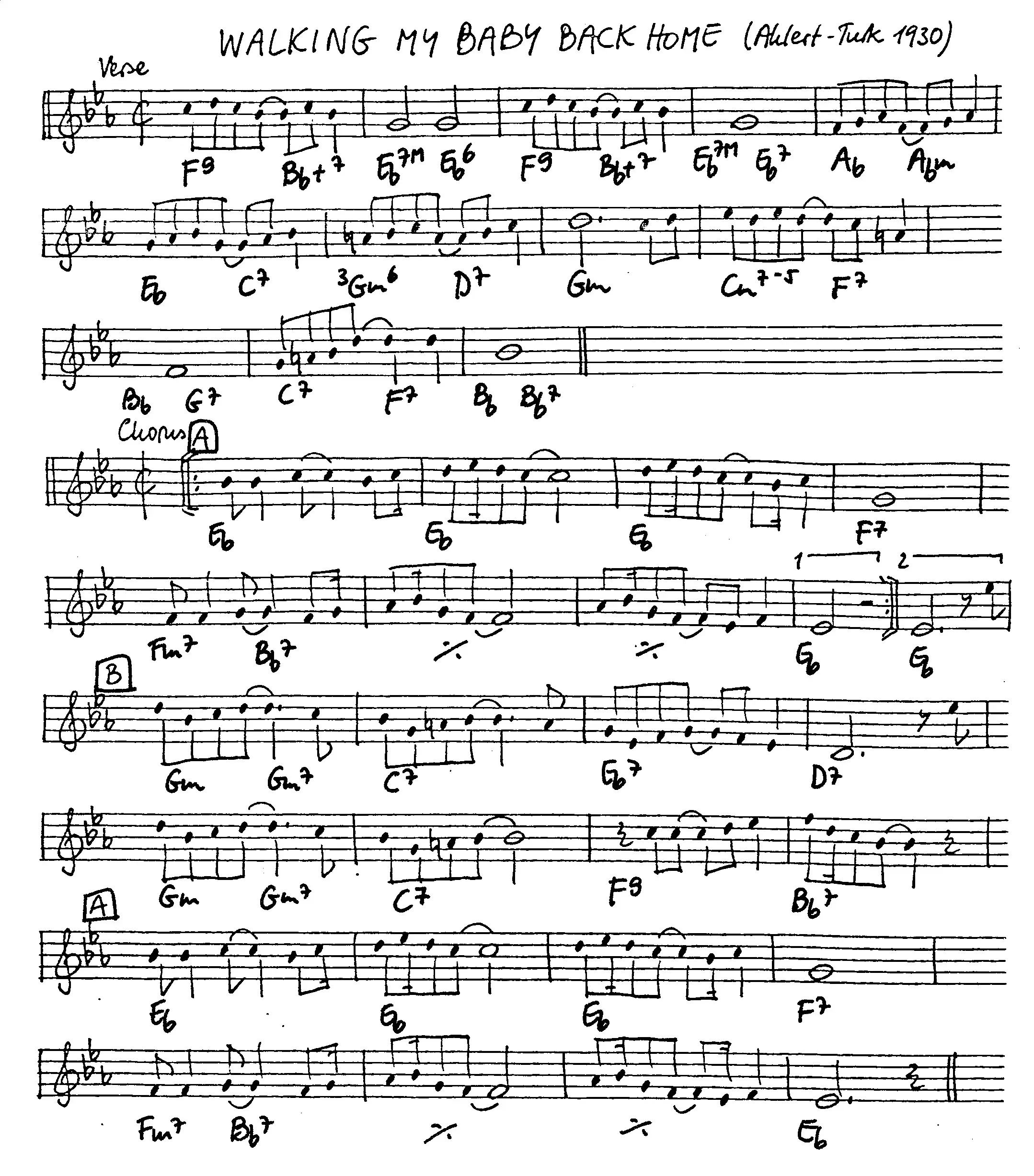 walking my baby back home free jazz leadsheet - Courtesy of the Jungle Jazz Band